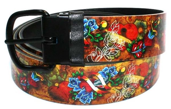Biker Hearts & Roses Tattoo Design Leather Belt