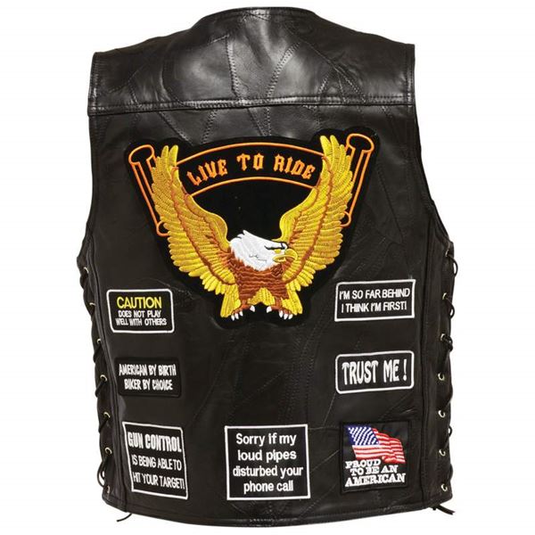 Genuine Buffalo Leather Vest with 14 Patches 1