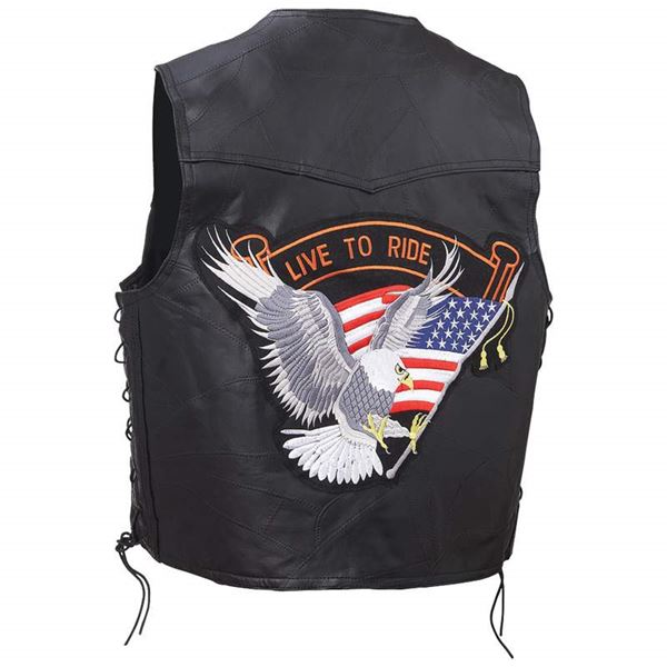 Genuine buffalo leather vest live to ride eagle patch