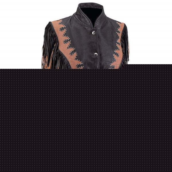 Ladies genuine leather vest black and brown fringe