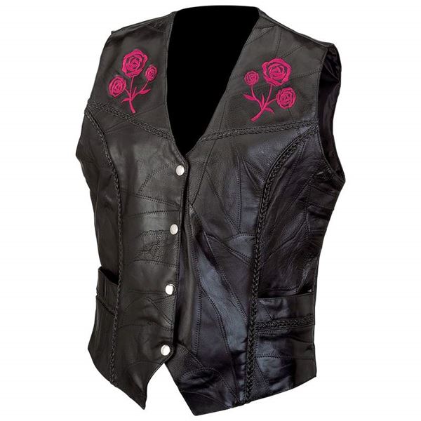 Genuine buffalo leather vest with embroidered rosesl
