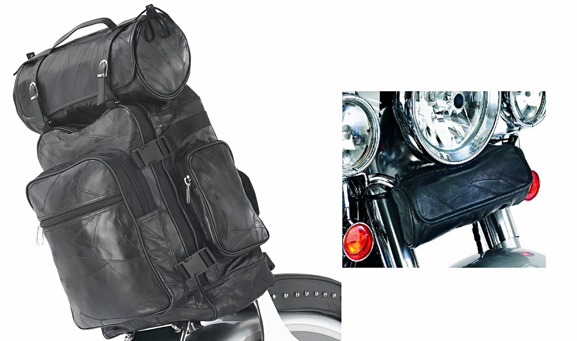 3pc Genuine Buffalo Leather Motorcycle Bag Set