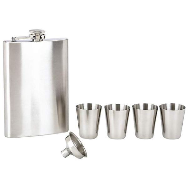 6pc Stainless Steel Flask Set includes 8oz flask